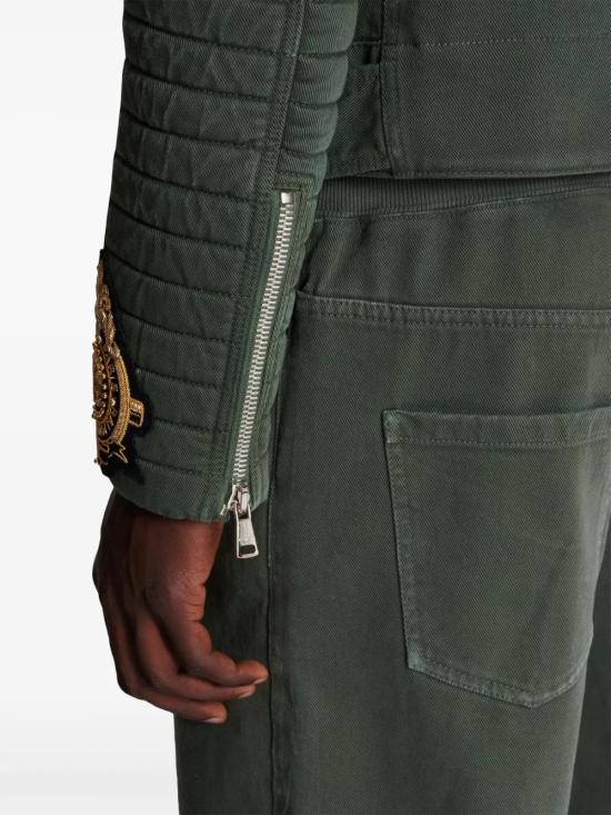  발망 바이커 자켓 EH1TD56542DF khaki - BALMAIN