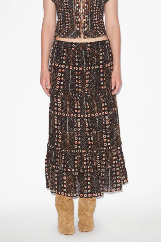  이자벨마랑에뚜왈 롱 스커트 이자벨 마랑 에투알 디야 코튼 프린트 맥시 스커트 페이디드 블랙 - ISABEL MARANT ETOILE