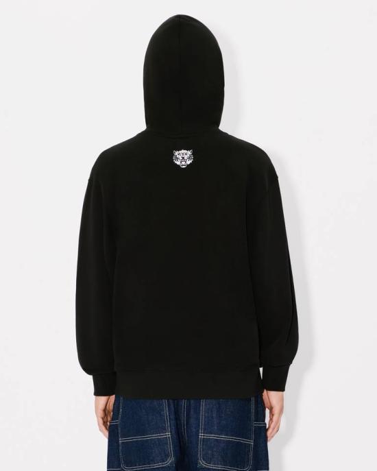 25SS 겐조 해피 타이거 자수 후드 티셔츠 FF55SW2644MF 99J Black - KENZO