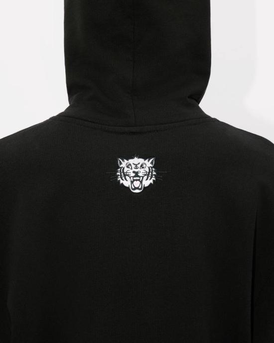 25SS 겐조 해피 타이거 자수 후드 티셔츠 FF55SW2644MF 99J Black - KENZO