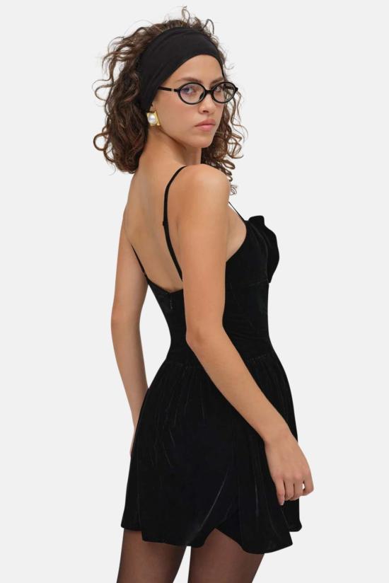  포러브앤레몬스 숏 원피스 For Love & Lemons 마티니 벨벳 미니 드레스 블랙 - FOR LOVE & LEMONS