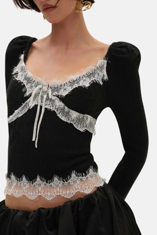  포러브앤레몬스 스웨터 For Love & Lemons 로잘린 니트 탑 블랙 - FOR LOVE & LEMONS