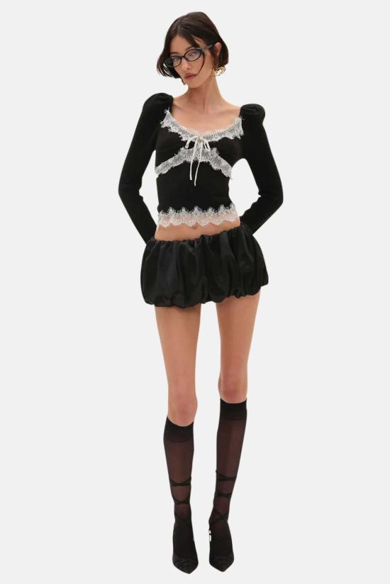  포러브앤레몬스 스웨터 For Love & Lemons 로잘린 니트 탑 블랙 - FOR LOVE & LEMONS
