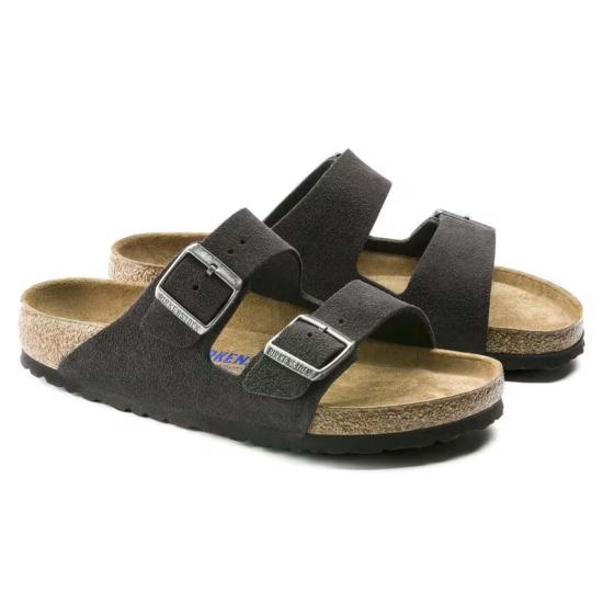  버켄스탁 뮬/슬리퍼 버켄슈톡 아리조나 스웨이드 가죽 소프트 풋베드 벨벳 그레이 - BIRKENSTOCK