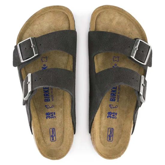 버켄스탁 뮬/슬리퍼 버켄슈톡 아리조나 스웨이드 가죽 소프트 풋베드 벨벳 그레이 - BIRKENSTOCK