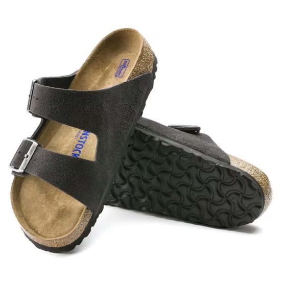  버켄스탁 뮬/슬리퍼 버켄슈톡 아리조나 스웨이드 가죽 소프트 풋베드 벨벳 그레이 - BIRKENSTOCK