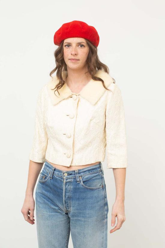  Preservation Vintage 자켓 Preservation 빈티지 바로크 플로럴 크롭 재킷 크림