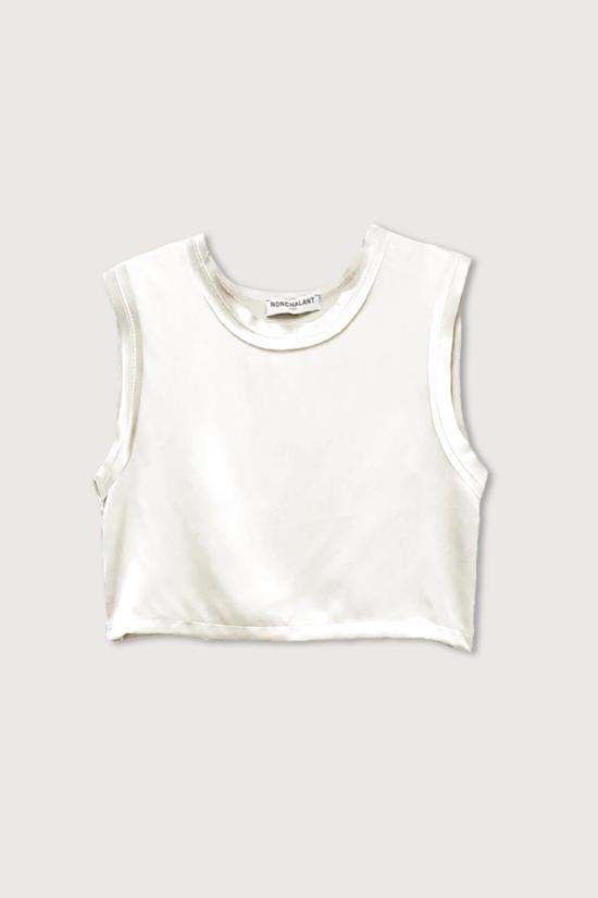  논살란트 레이블 민소매 티셔츠 넌샬런트 라벨 멜 크롭 탑 크림
