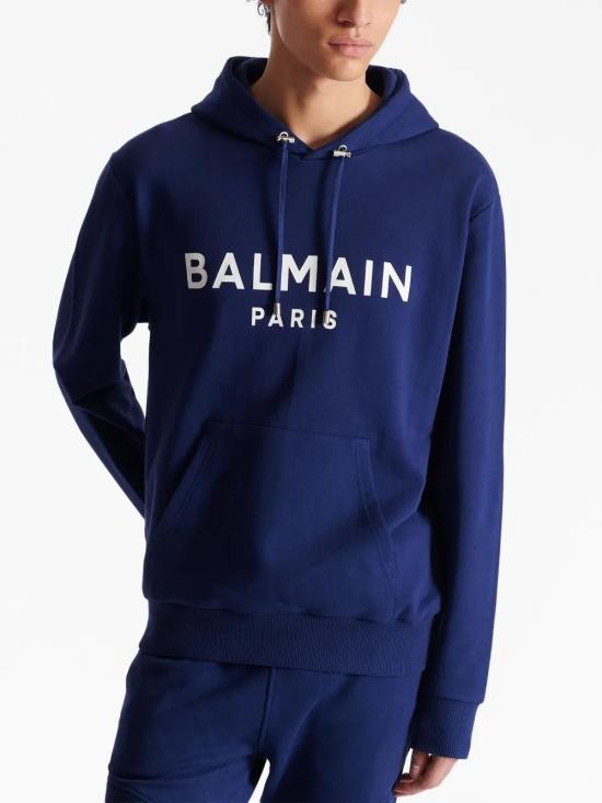  발망 후드 티셔츠 BH1JR002BB65 blue - BALMAIN