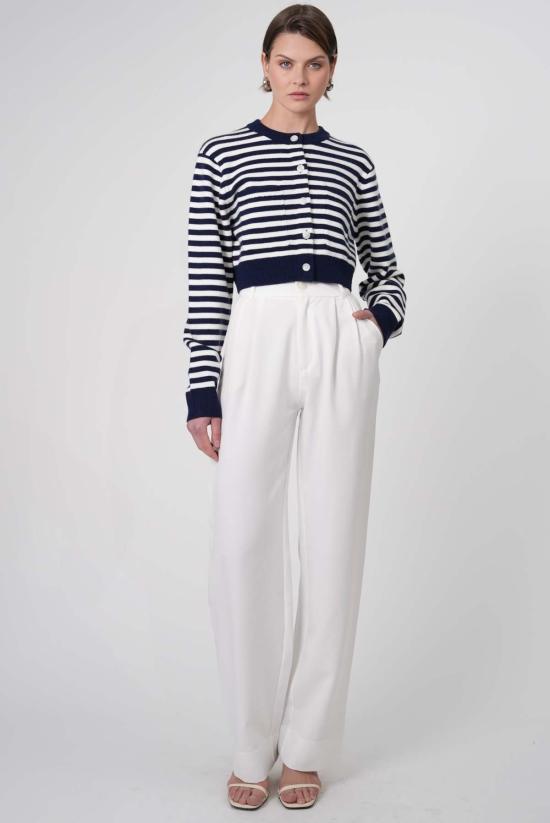  파렌테지 가디건 안토넬라 크롭 카디건 네이비 앤 화이트 스트라이프