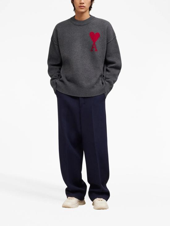 25FW 아미 빅하트 인타르시아 로고 울 니트 BFUKS006018 084 GRIS CHINE ROUGE - AMI