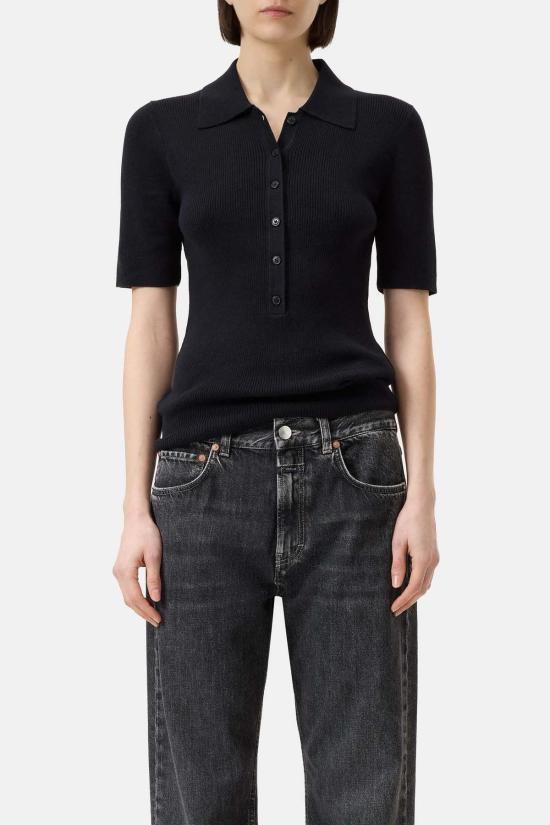  클로즈드 반팔 티셔츠 닫힌 폴로 셔츠 블랙