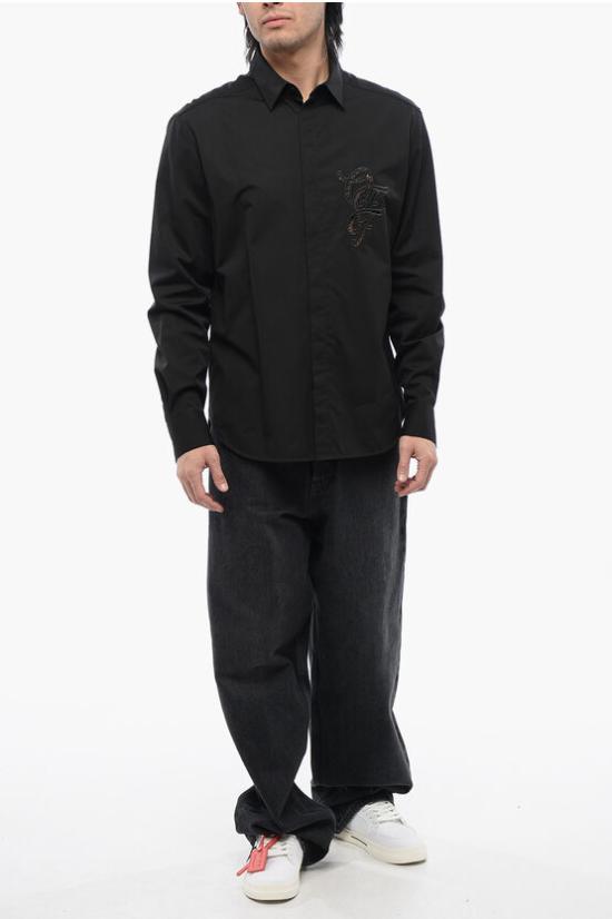  오프화이트 긴팔 셔츠 OMGE040S24 FAB004 1010 Black - OFF WHITE