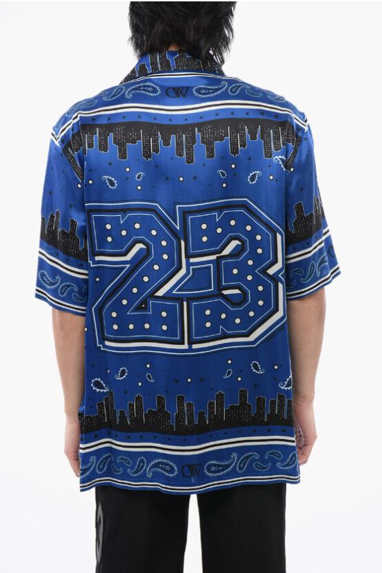  오프화이트 반팔 셔츠 OMGG013S24FAB0034646 Blu Nero - OFF WHITE