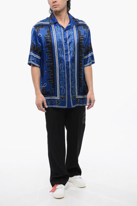  오프화이트 반팔 셔츠 OMGG013S24FAB0034646 Blu Nero - OFF WHITE