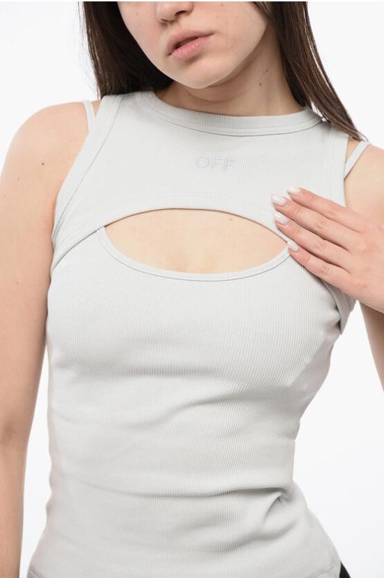  오프화이트 민소매 티셔츠 OWAD237S24JER0014040 Gray - OFF WHITE