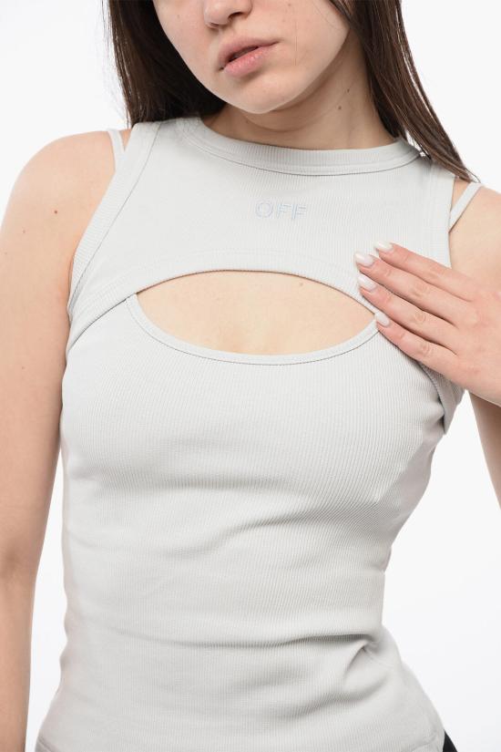  오프화이트 민소매 티셔츠 OWAD237S24JER0014040 Gray - OFF WHITE