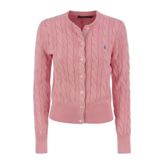 25SS 폴로 랄프로렌 포니 로고 자수 케이블 니트 크루넥 가디건  211891643 PINK