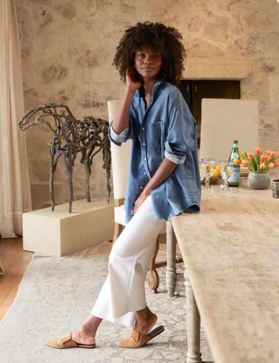  프랭크 앤 에일린 데님 팬츠 프랭크 & 엘린 갤웨이 가우초 진 화이트 - FRANK & EILEEN