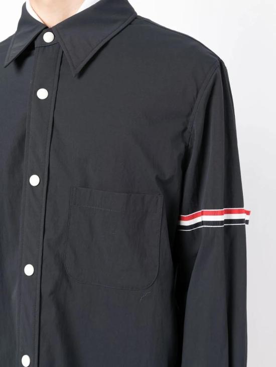  톰브라운 솔리드 나일론 그로그랭 밴드 긴팔 셔츠 MJO067A04391 blue - THOM BROWNE