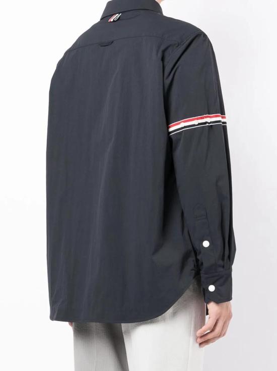  톰브라운 솔리드 나일론 그로그랭 밴드 긴팔 셔츠 MJO067A04391 blue - THOM BROWNE