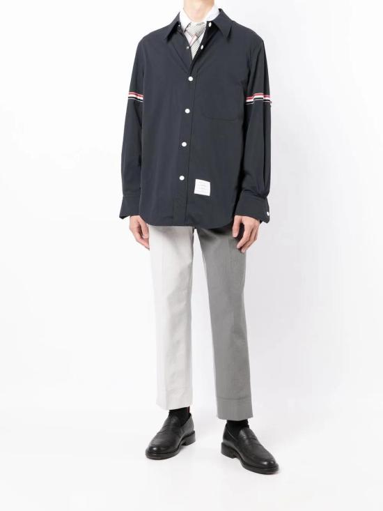  톰브라운 솔리드 나일론 그로그랭 밴드 긴팔 셔츠 MJO067A04391 blue - THOM BROWNE