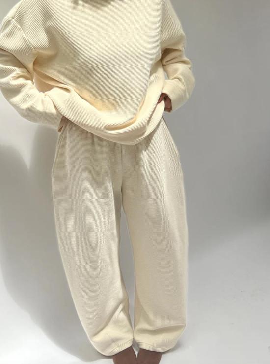  나닌 스트레이트 팬츠 캠던 리플 코튼 커브 팬츠 크림 - NA NIN