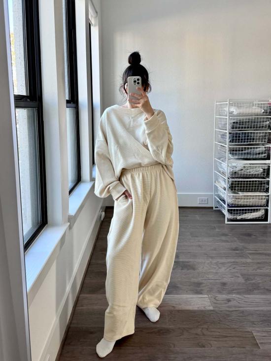  나닌 스트레이트 팬츠 캠던 리플 코튼 커브 팬츠 크림