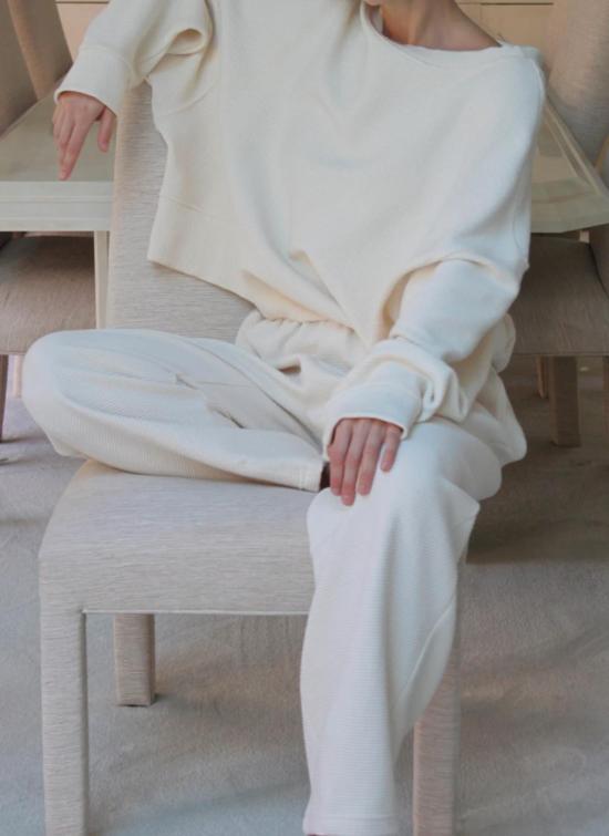  나닌 스트레이트 팬츠 캠던 리플 코튼 커브 팬츠 크림 - NA NIN