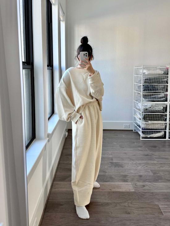  나닌 스트레이트 팬츠 캠던 리플 코튼 커브 팬츠 크림 - NA NIN