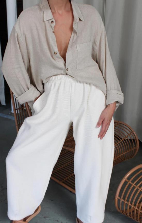  나닌 스트레이트 팬츠 캠던 리플 코튼 커브 팬츠 크림 - NA NIN