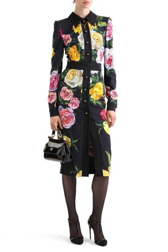 25SS 돌체앤가바나 미디 원피스 F6TLDTFSRPH HN5IY Peonie rose f nero - DOLCE & GABBANA