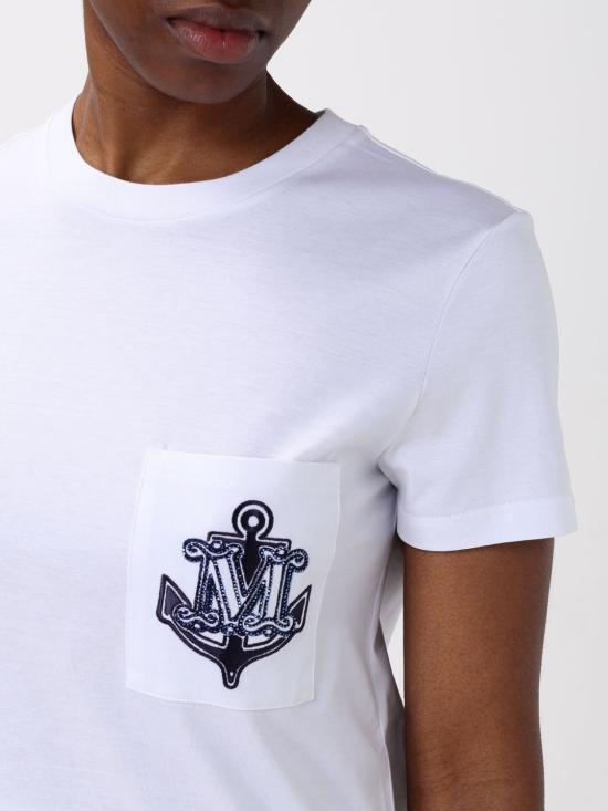25FW 막스마라 ACACIA 아카시아 앵커 로고 자수 반팔 티셔츠 2511941031600 007 White - MAX MARA