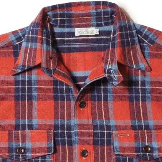  웨어하우스 긴팔 셔츠 앤코 세탁불가 플란넬 턱끈  샐먼/네이비 - WAREHOUSE