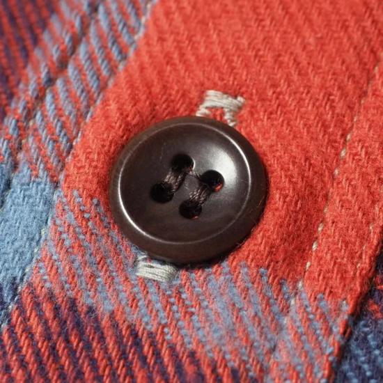  웨어하우스 긴팔 셔츠 앤코 세탁불가 플란넬 턱끈  샐먼/네이비 - WAREHOUSE