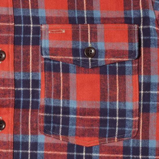  웨어하우스 긴팔 셔츠 앤코 세탁불가 플란넬 턱끈  샐먼/네이비 - WAREHOUSE