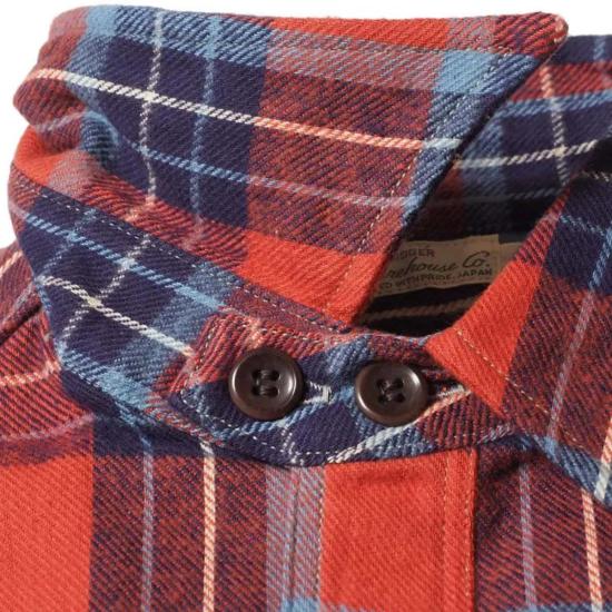  웨어하우스 긴팔 셔츠 앤코 세탁불가 플란넬 턱끈  샐먼/네이비 - WAREHOUSE