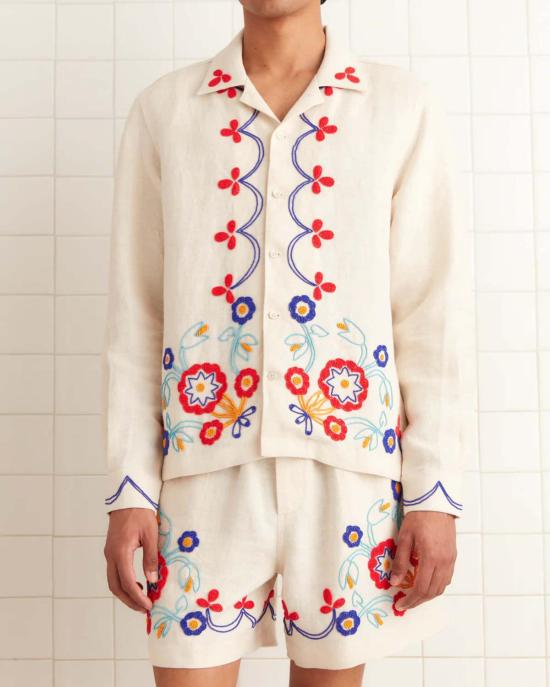  보디 긴팔 셔츠 보드 비즈 가든 파티  에크루 멀티 - BODE