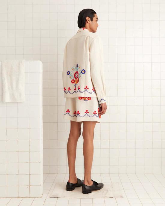  보디 긴팔 셔츠 보드 비즈 가든 파티  에크루 멀티 - BODE