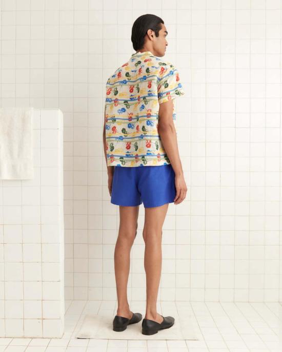  보디 반팔 셔츠 보드 플라워 스탬프 Ss  화이트 멀티