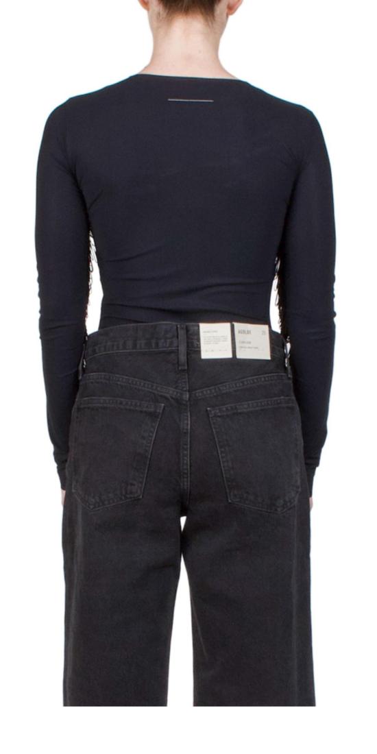  MM6 메종마르지엘라 긴팔 티셔츠 Mm6 메종 마르지엘라 프린지 바디수트 블랙 - MM6 MAISON MARGIELA