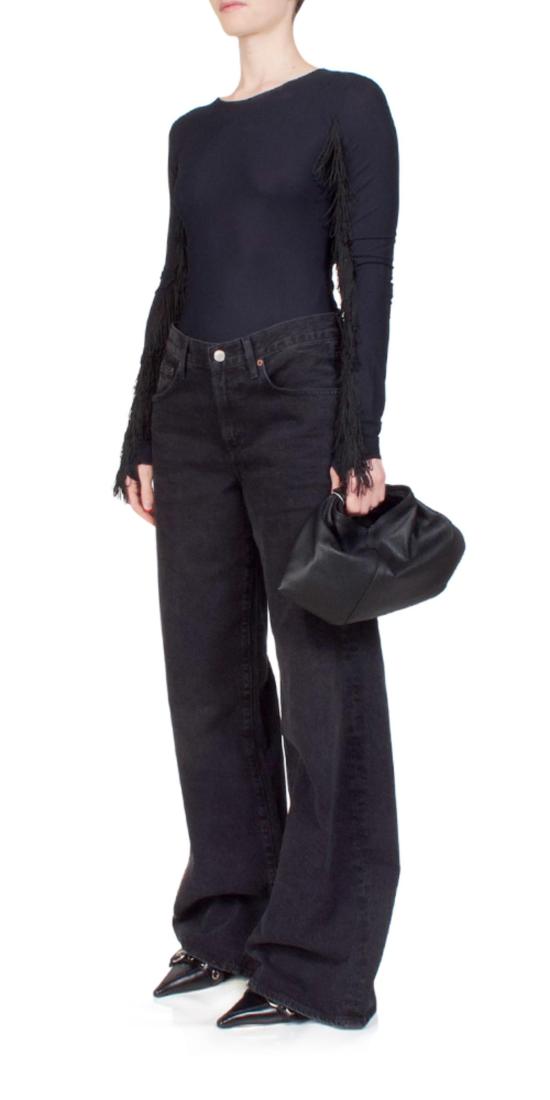  MM6 메종마르지엘라 긴팔 티셔츠 Mm6 메종 마르지엘라 프린지 바디수트 블랙 - MM6 MAISON MARGIELA