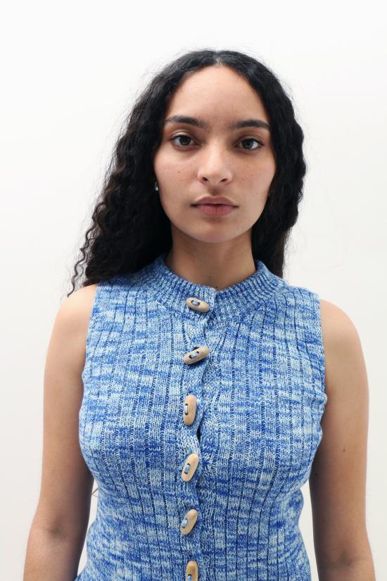  베이스레인지 민소매 티셔츠 드립 블루 - BASERANGE