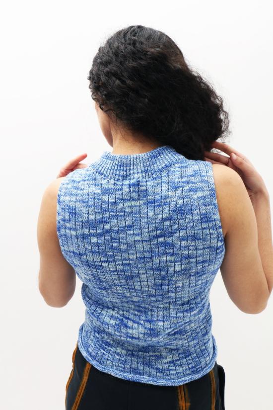  베이스레인지 민소매 티셔츠 드립 블루 - BASERANGE