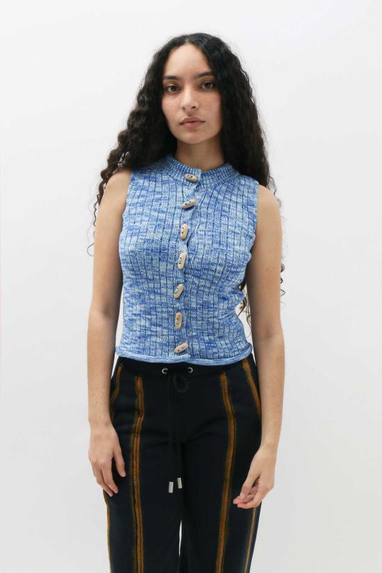  베이스레인지 민소매 티셔츠 드립 블루