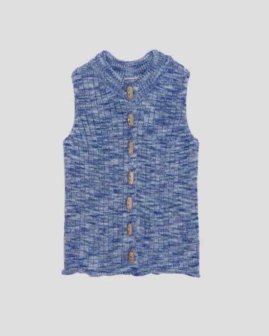  베이스레인지 민소매 티셔츠 드립 블루 - BASERANGE