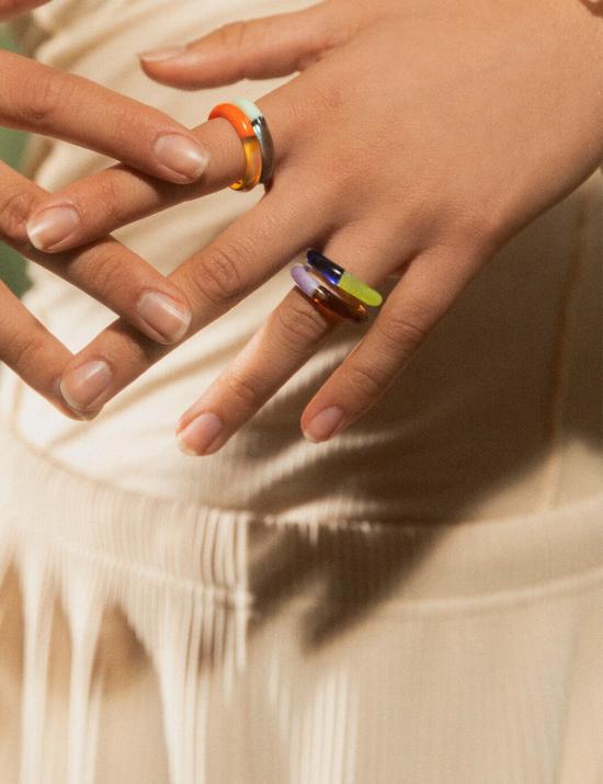  키인 반지 Keane 투톤 유리 링 코발트/그린