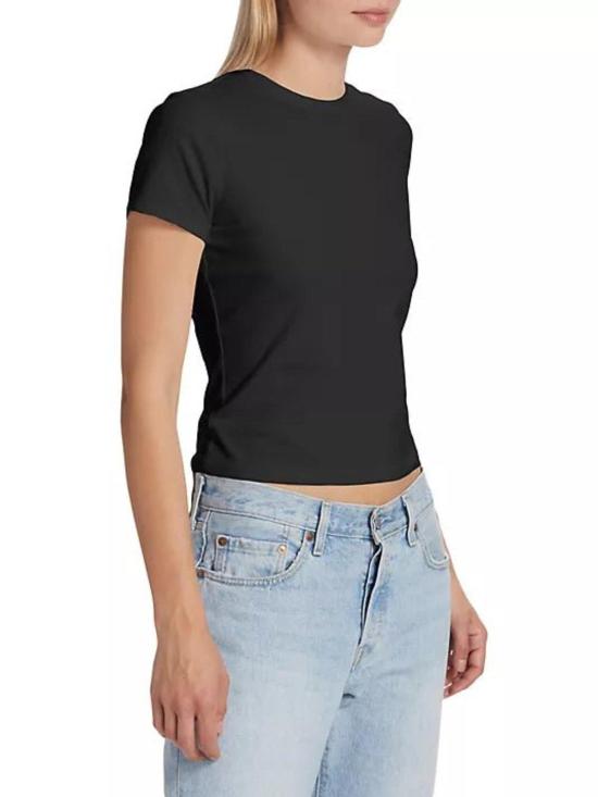  굿 아메리칸 반팔 티셔츠 베이비 티셔츠 화이트/블랙 - GOOD AMERICAN