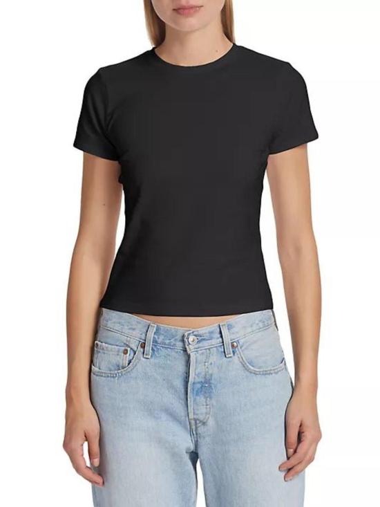  굿 아메리칸 반팔 티셔츠 베이비 티셔츠 화이트/블랙 - GOOD AMERICAN