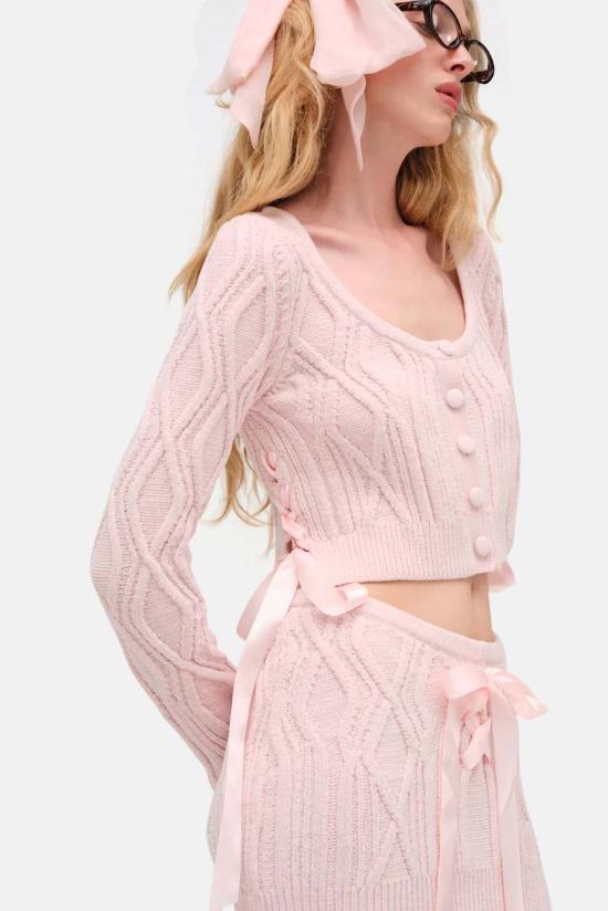  포러브앤레몬스 숏 스커트 For Love & Lemons 셰닐 케이블 니트 미니 스커트 핑크 - FOR LOVE & LEMONS